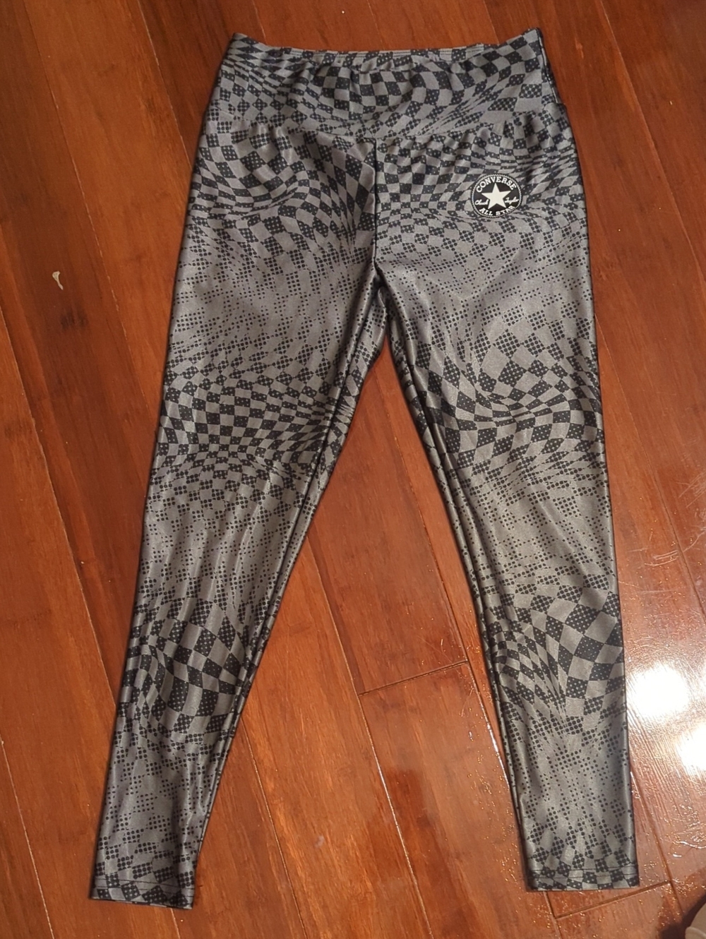 Converse Gray & Black Optical-Print Leggings